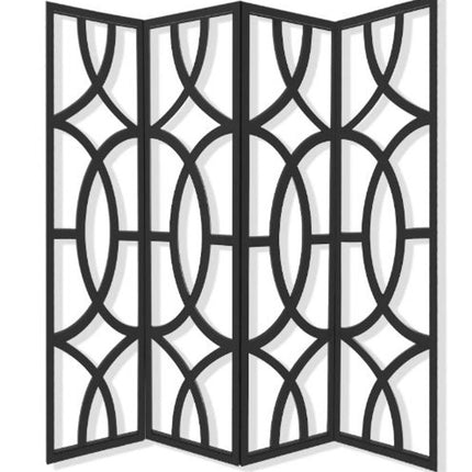 84" Black Solid Wood Folding Four Panel Screen Room Divider