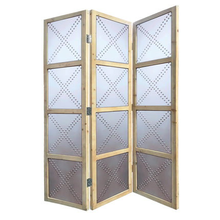 84" Silver Folding Three Panel Screen Room Divider