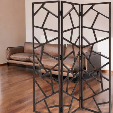 70" Brown Solid Wood Folding Three Panel Screen Room Divider