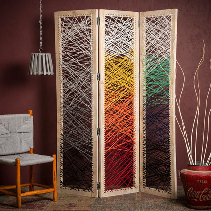 72" Natural Solid Wood Folding Three Panel Screen Room Divider