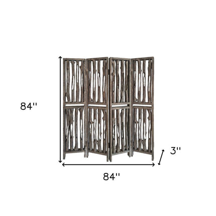 84" Brown Wood Folding Four Panel Screen Room Divider