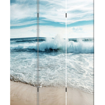 72" Blue and White Canvas Folding Three Panel Screen Room Divider