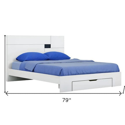 White Wood King Platform Bed Frame With Storage Drawer