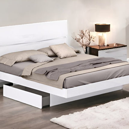 White Solid Wood King Bed Frame