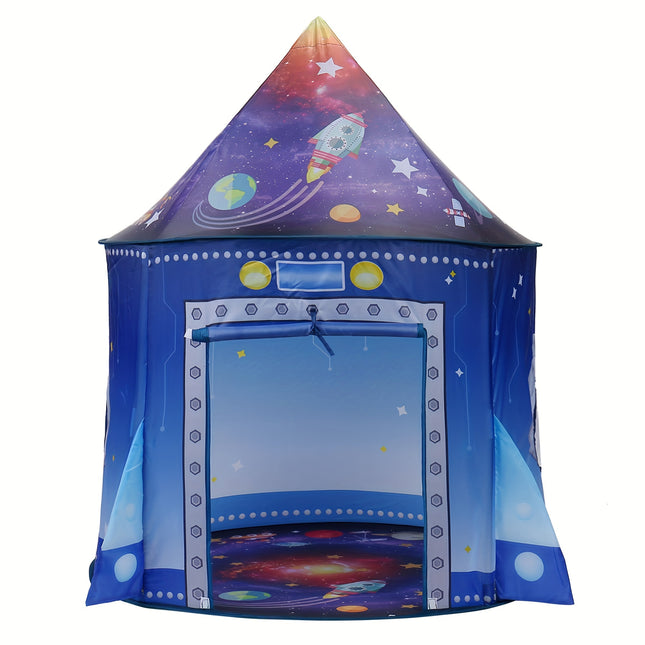 1 Space-Themed Portable Folding Tent for Youngsters - Durable Polyester, Non-Waterproof with Drawstring Closure, Multicolor - Ideal for Beach, Outdoor Play, All Seasons - Boys & Girls Princess & Prince Castle