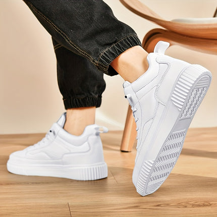 Men's Trendy Solid Ankle Skate Shoes, Wear-resistant Non Slip Lace-up Casual Sneakers For Outdoor