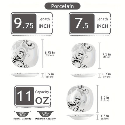 Ivory White 18pcs Dinnerware Collection Made of Ceramic, Including Plates for Main Courses, Desserts,