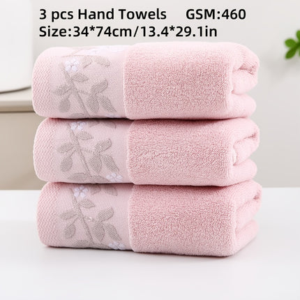 3-Pack Luxurious Cotton Hand Towels, 34.04 x 73.91 cm, 460 GSM, Modern Leaf Pattern