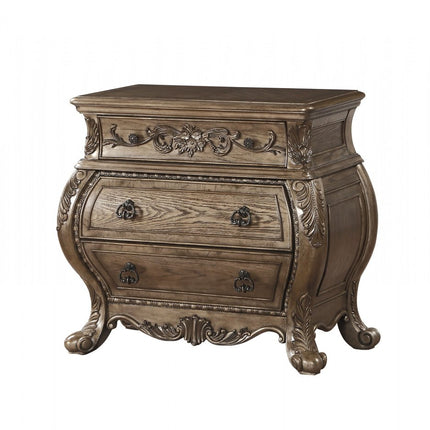 34" Champagne Novelty Three Drawers Solid Wood Nightstand