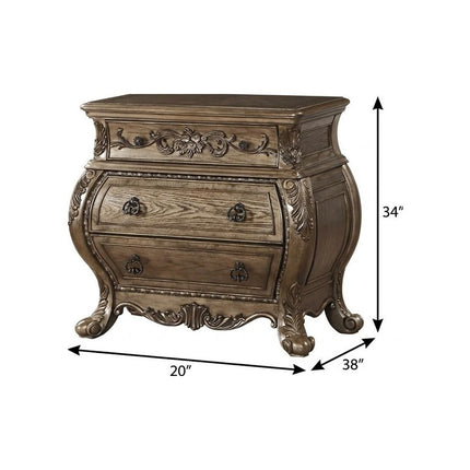 34" Champagne Novelty Three Drawers Solid Wood Nightstand