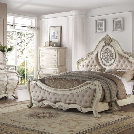 34" Antiqued White Solid Wood Three Drawer Nightstand
