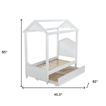 White Wood Twin Canopy Bed Frame