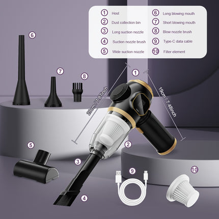 Handheld Vacuum Cleaner, USB Rechargeable, Wireless, with LED Display