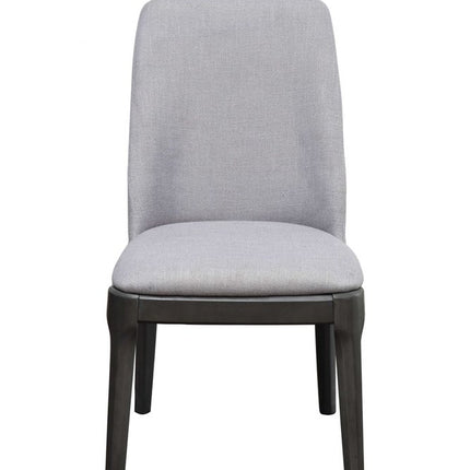 Set of Two Light Gray And Gray Upholstered Linen Dining Side Chairs