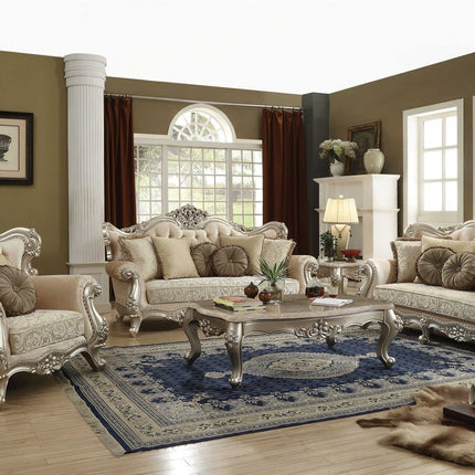 57" Beige Genuine Marble And Solid Wood Coffee Table