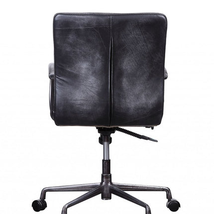 24" X 25" X 36" Vintage Black Top Grain Leather Aluminum Metal Upholstered (Seat) Casters Engineered Wood Executive Office Chair