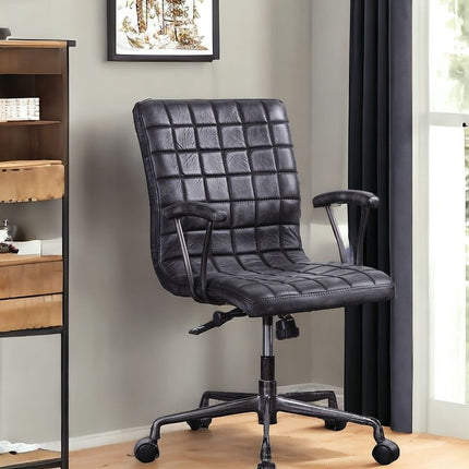 24" X 25" X 36" Vintage Black Top Grain Leather Aluminum Metal Upholstered (Seat) Casters Engineered Wood Executive Office Chair