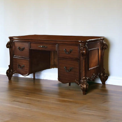 74" Brown Executive Desk With Five Drawers