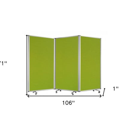 71" Green Iron Folding Three Panel Screen Room Divider