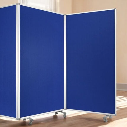 71" Blue Iron Folding Three Panel Screen Room Divider