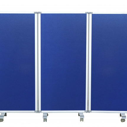 71" Blue Iron Folding Three Panel Screen Room Divider