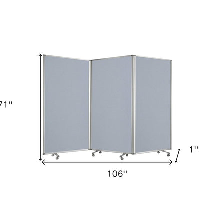 71" Gray Iron Folding Three Panel Screen Room Divider