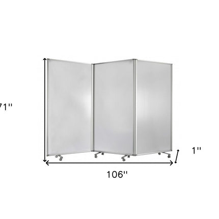 71" White Iron Folding Three Panel Screen Room Divider