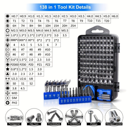 A Comprehensive 138-In-1 Repair Toolkit That Includes a Brush, a Precision Screwdriver Set