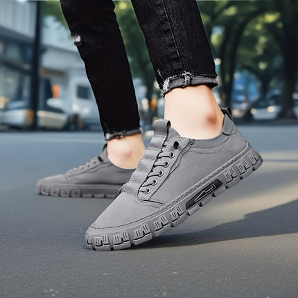 Men's Solid Color - Casual Sneakers - Preppy Style Low Top Skateboard Shoes - Breathable Non-Slip Lace-Up