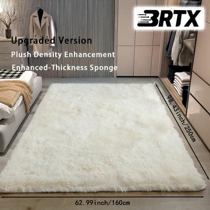 1pc, Nordic Style Solid Color High-Density Long Plush Mat, Beige Rectangular Living Room Mat,