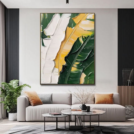 Hand-Painted Oil Painting Canvas Wall Art Decoration Green Plants And Banana Leaves For Home Living Room Decor Rolled Frameless Unstretched Painting