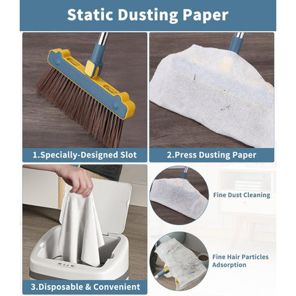 Broom and Dustpan Set with Long Handle, 180 Degree Rotatable Sweeper and Dustpan Combo