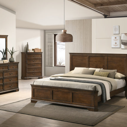 Maderne Traditional Wood Panel 5 pieces Queen Bed set with Dresser, Mirror, Nightstand and Chest
