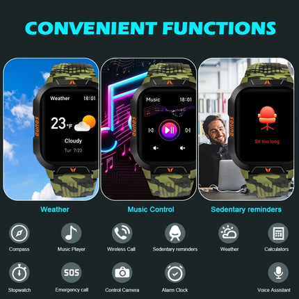 Outdoor Smartwatch, 2.01-inch HD Display (Wireless Calls/Answer),, LED Flashlight, Altimeter,
