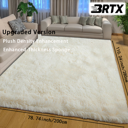 1pc, Nordic Style Solid Color High-Density Long Plush Mat, Beige Rectangular Living Room Mat,