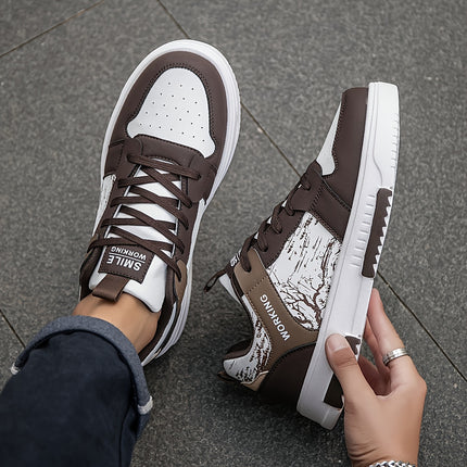 1pair Men'S Fashion Skateboard Sneakers, Casual Street Style Athletic Shoes with Branch Print