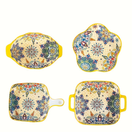 4pcs Bohemian Ceramic Bakeware & Serving Dishes Set - Oven-Safe Ceramic Rectangular Baking Dishes