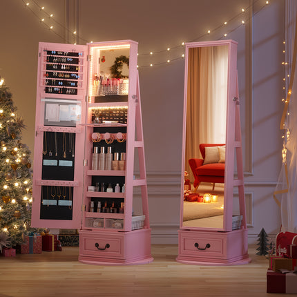 360° Rotating Jewelry Armoire With Lockable, 63" H Full Length Mirror With Jewelry Storage,