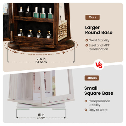 360° Rotating Jewelry Armoire With Lockable, 63" H Full Length Mirror With Jewelry Storage,