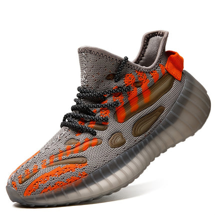 Men's & Women's Wide Width & Big Size Slip-On/Lace-Up Running Sneakers - Grey/Orange/Black Breathable Knit