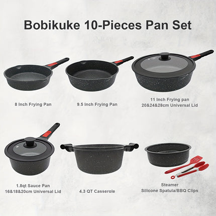 10 Pcs Pots and Pans Set Nonstick, Cast Aluminum Kitchen Cookware