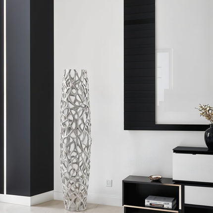 40" Aluminum Silver Twigs Cylinder Floor Vase