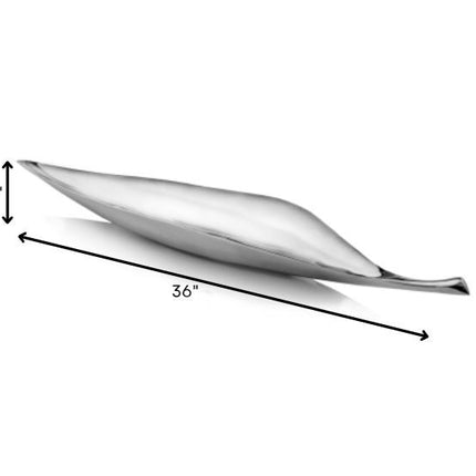 36" Silver Aluminum Leaf Shaped Centerpiece Bowl