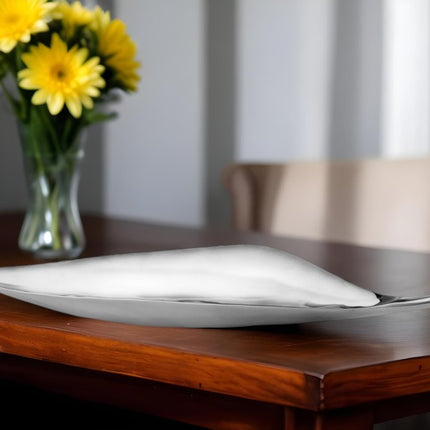 36" Silver Aluminum Leaf Shaped Centerpiece Bowl