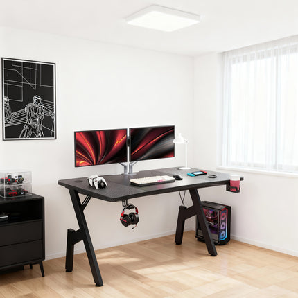Furnishia A Shaped Gaming Table with Cup Holder & Headphone Hook, Ergonomic Computer Table
