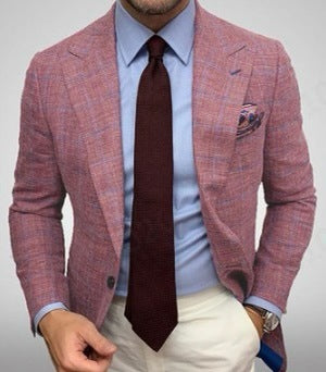 Men's Plaid Lapel Long Sleeve Suit Coat Men's Business Suit