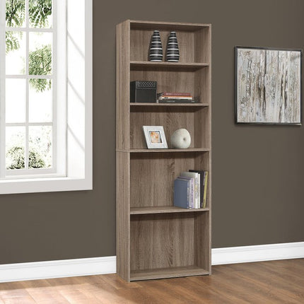 71" Taupe Distressed Wood Adjustable Five Tier Bookcase