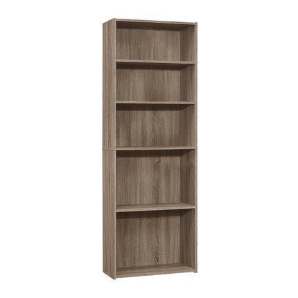 71" Taupe Distressed Wood Adjustable Five Tier Bookcase
