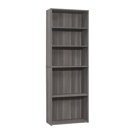 71" Gray Wood Adjustable Five Tier Bookcase
