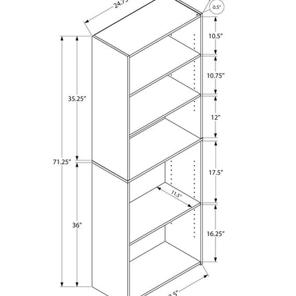 71" Gray Wood Adjustable Five Tier Bookcase